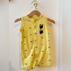 Carter's Yellow Sleeveless Baby Romper with Sunglasses Print